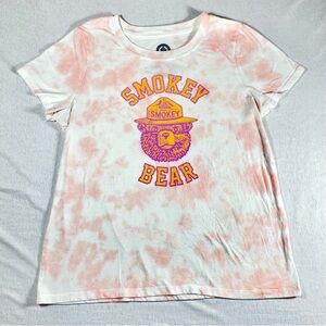MAD Engine Smokey Bear Graphic Pink Tie-Dye Short Sleeve Tee L Cotton Animal